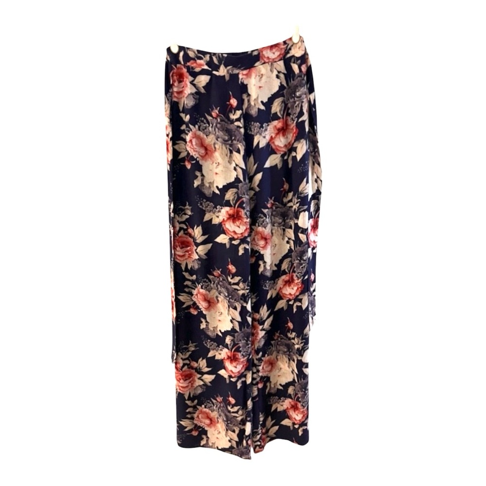 2/$20 - Gorgeous Blue & Pink Lock & Key Floral Wide Palazzo Style Flowy Pants